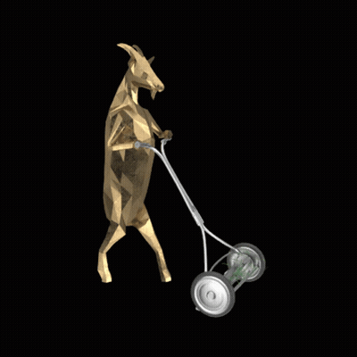 Golden Goat Pushing Lawn Mower GIF