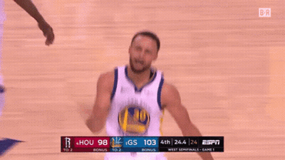 Golden State Warriors Basketball Player Stephen Curry Celebrates After Scoring A Basket GIF