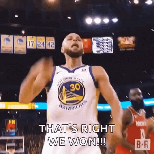 Golden State Warriors Basketball Player Stephen Curry Is Celebrating A Win During A Game . GIF
