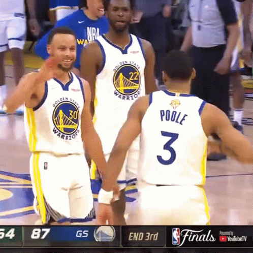 Golden State Warriors Player Number 3 Holds Hands With His Teammates GIF
