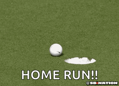 Golf Ball Hit By Club With Home Run Text GIF