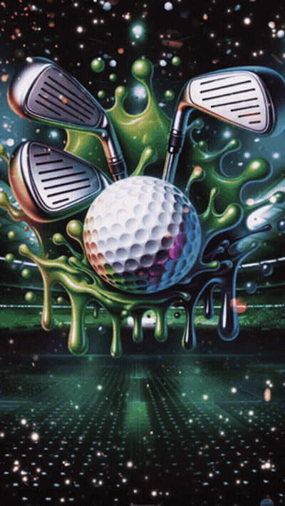 Golf Clubs And Ball Dripping Green Liquid GIF