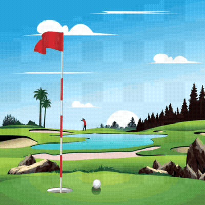 Golf Course With Red Flag And Golf Ball On Green GIF
