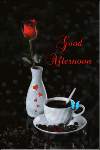 Good Afternoon Card With Coffee And Red Rose GIF