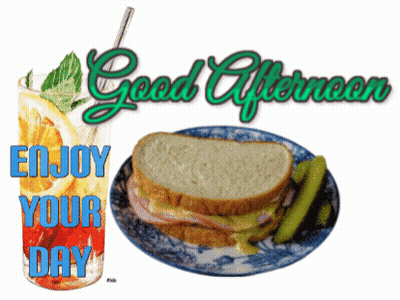 Good Afternoon Greeting With Sandwich And Drink GIF