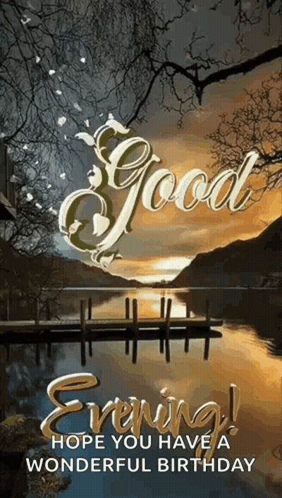 Good Evening Greeting Card With River And Trees GIF