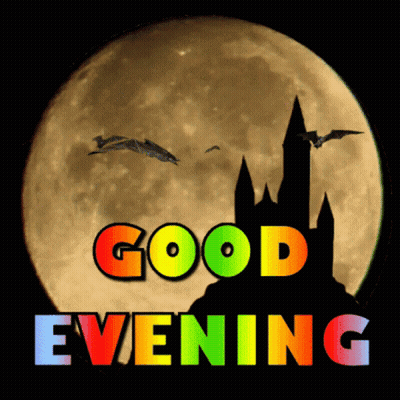 Good Evening Poster With Full Moon And Castle GIF
