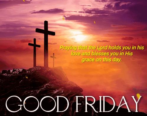 Good Friday Greeting Card With Three Crosses On Hill GIF