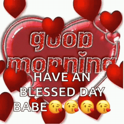 Good Morning Babe Greeting Card With Hearts And Smiley Faces GIF
