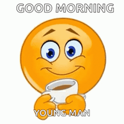 Good Morning Brother Emoji Holding Coffee GIF