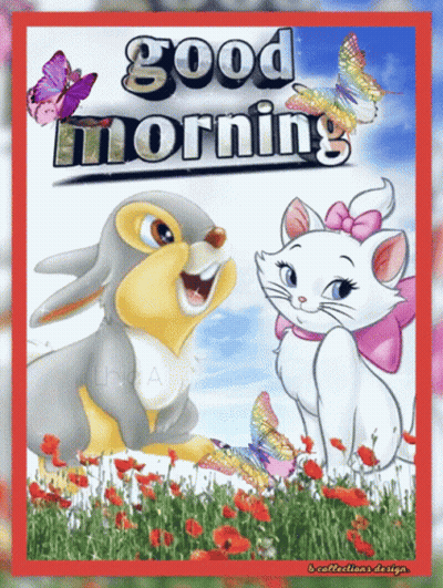 Good Morning Card With Bunny And Cat GIF