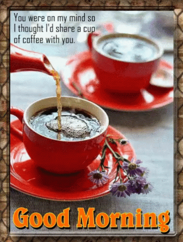 Good Morning Card With Cup Of Coffee And Flowers GIF