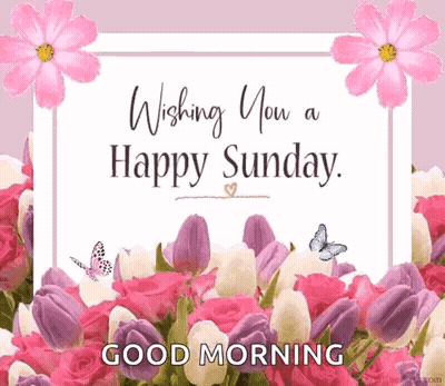 Good Morning Card With Flowers And Butterflies GIF