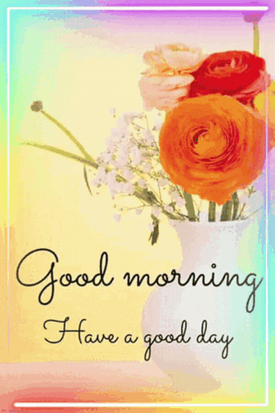 Good Morning Card With Flowers In Vase GIF