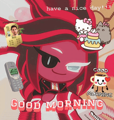 Good Morning Card With Red Cookie And Nokia Phone GIF