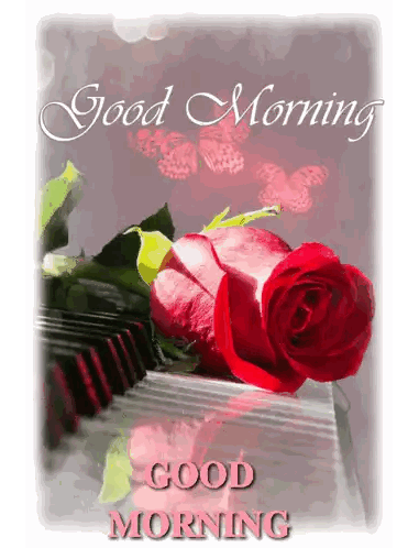 Good Morning Card With Rose On Piano Sticker