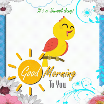Good Morning Card With Yellow Bird On Branch GIF