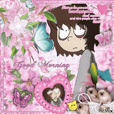 Good Morning Cartoon With Flowers And Butterflies GIF