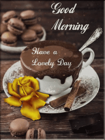 Good Morning Cup of Chocolate Cake and Yellow Rose