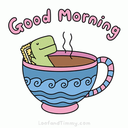 Good Morning Cute Dino In Coffee GIF