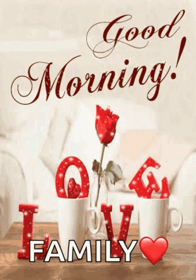 Good Morning Family Greeting Card With Red Rose GIF