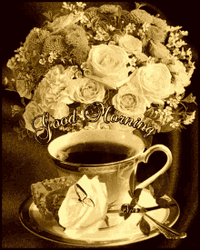 Good Morning Flowers Bouquet And Coffee Vintage Color GIF