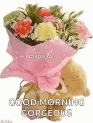 Good Morning Gorgeous Teddy Bear Flowers GIF