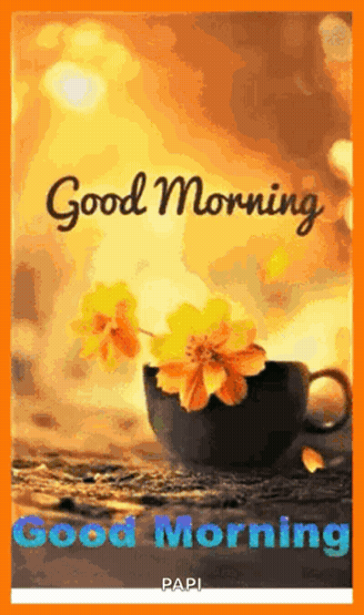 Good Morning Greeting Card Coffee Yellow Flowers GIF