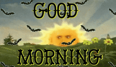 Good Morning Greeting Card With Bats Around Sun GIF