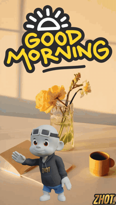 Good Morning Greeting Card With Cartoon Character GIF