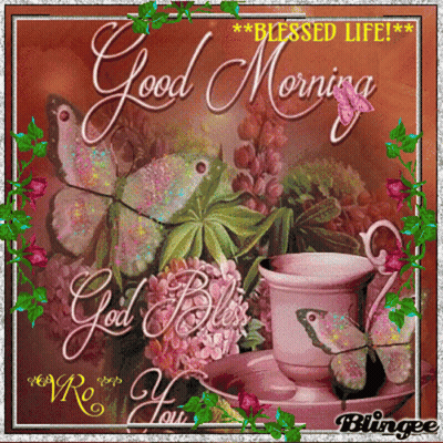 Good Morning Greeting Card With Flowers And Butterflies GIF
