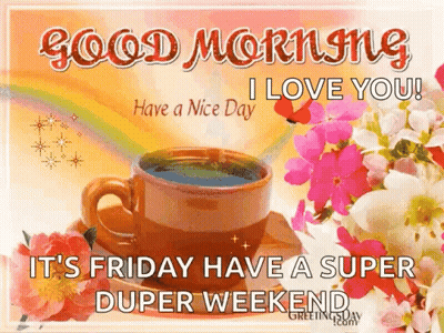 Good Morning Greeting Card With Flowers And Coffee GIF