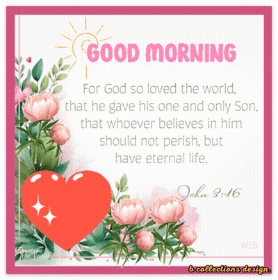 Good Morning Greeting Card With Flowers And Heart GIF