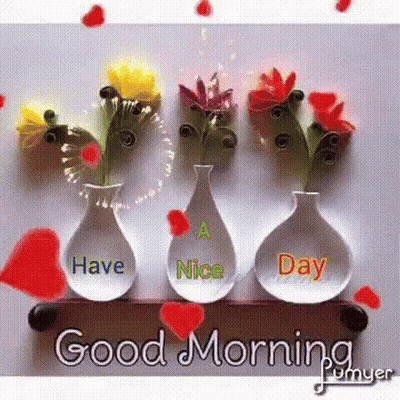 Good Morning Greeting Card With Flowers And Hearts GIF