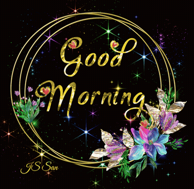 Good Morning Greeting Card With Flowers In Circle GIF