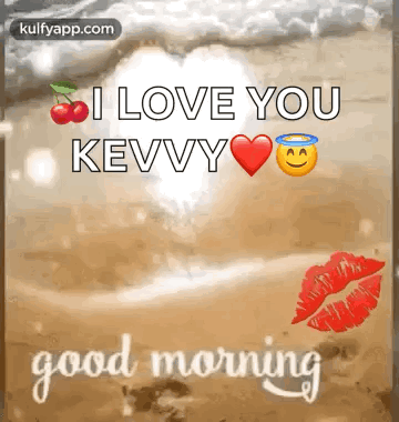 Good Morning Greeting Card With Heart And Kiss GIF
