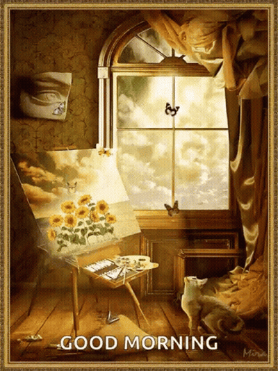 Good Morning Greeting Card With Painting GIF