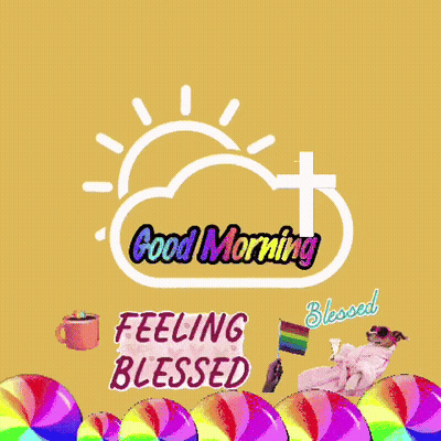 Good Morning Greeting Card With Rainbow Lollipops and Cloud With Cross