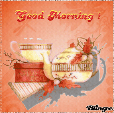Good Morning Greeting Card With Teapot And Two Cups GIF