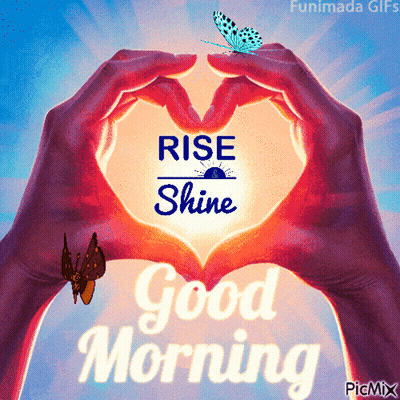 Good Morning Greeting With Butterfly And Hand Heart GIF