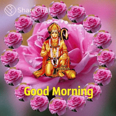 Good Morning Hanuman Statue Pink Roses GIF