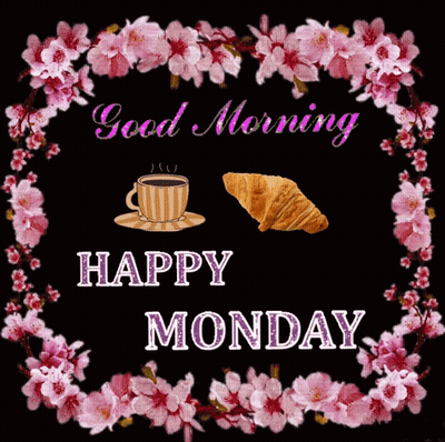 Good Morning Happy Monday Coffee and Croissant