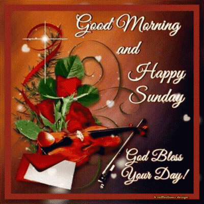 Good Morning Happy Sunday Card With Violin And Flowers GIF