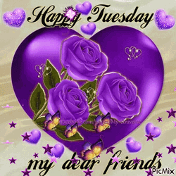 Good Morning Happy Tuesday Purple Heart Rose Love