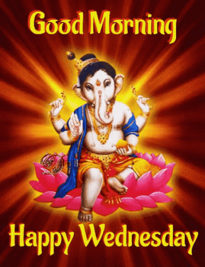 Good Morning Happy Wednesday Baby Ganesha On Lotus Flower GIF