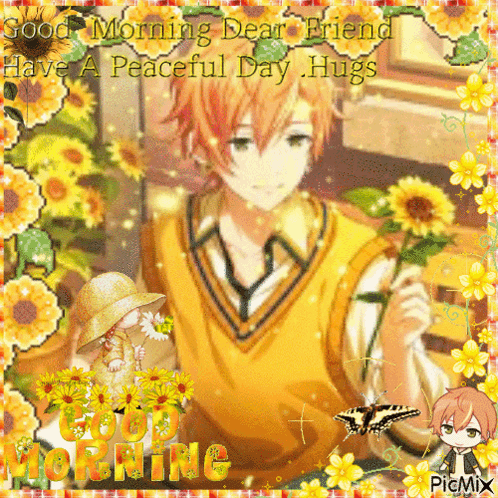 Good Morning Hugs Boy Holding Flower GIF