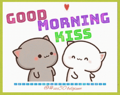 Good Morning Kiss Card Two Cats GIF