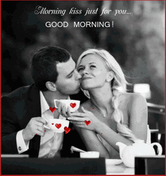Good Morning Kiss Couple Having Coffee