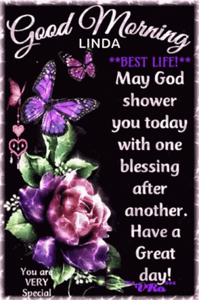Good Morning Linda Card With Flowers GIF
