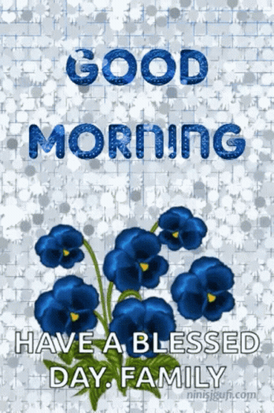 Good Morning Message With Blue Flowers GIF